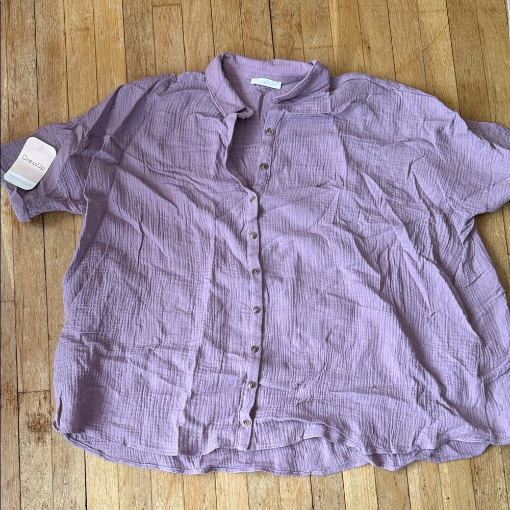NWT Lavender Button-up gauzy  Shirt